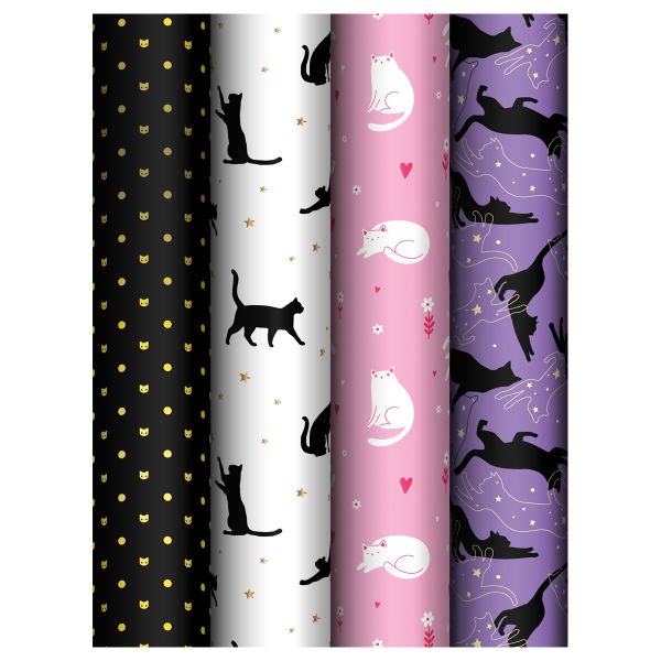 Упаковочная бумага глянц. 70*100см, MESHU "Grace cats", 80 г/м2, ассорти, 4 дизайна MS_62816