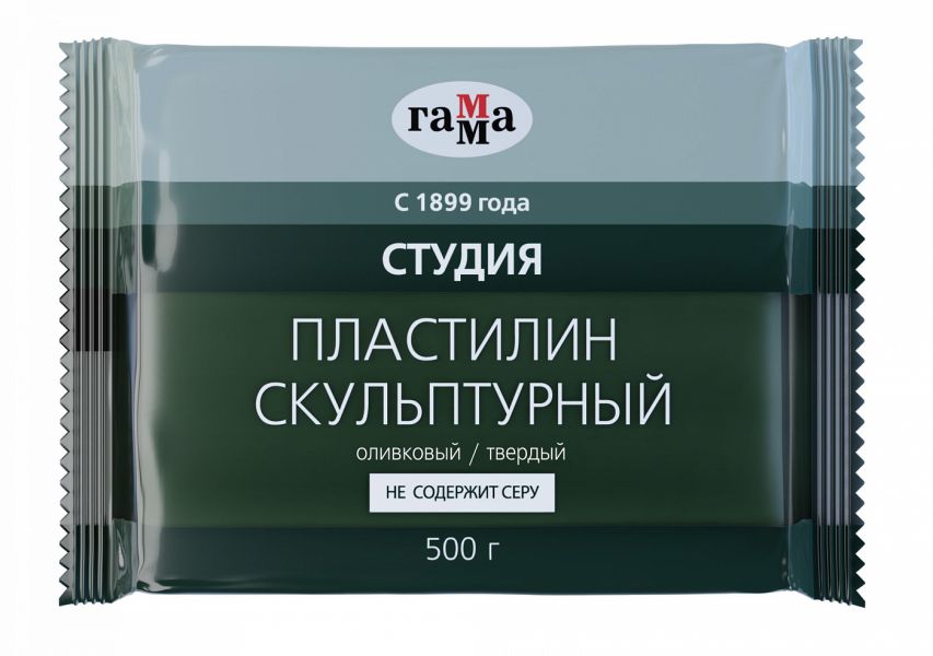 Пластилин скульптурный Гамма "Студия", оливковый, твердый, 500г, пакет 2.80.Е050.003