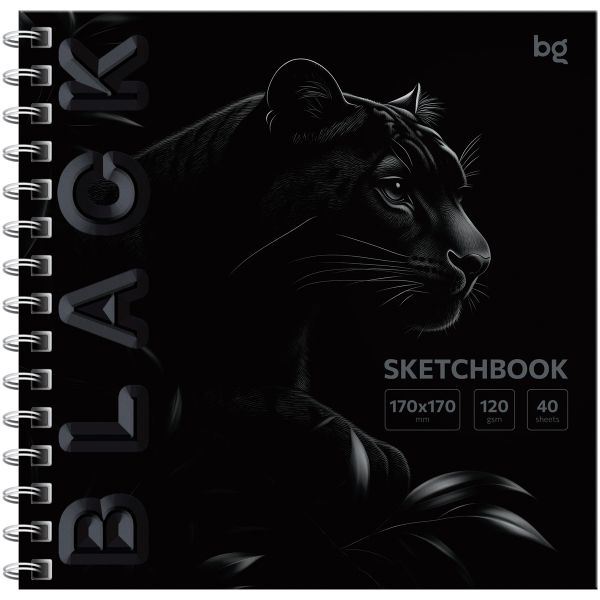 Скетчбук 40л., 170*170 BG "Black. Tiger", на гребне, soft tuch, выборочный лак, 120г/м2