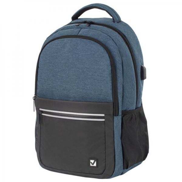 Рюкзак BRAUBERG URBAN с отделением для ноутбука, USB-порт, "Denver", синий, 46х30х16 см, 229893
