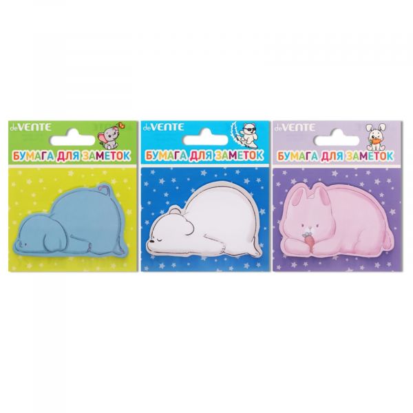 Бумага д/записей  71*46мм /20л, 80г/м², "Bunny, Elephant and Bear" ассорти диз., с липким краем 2010
