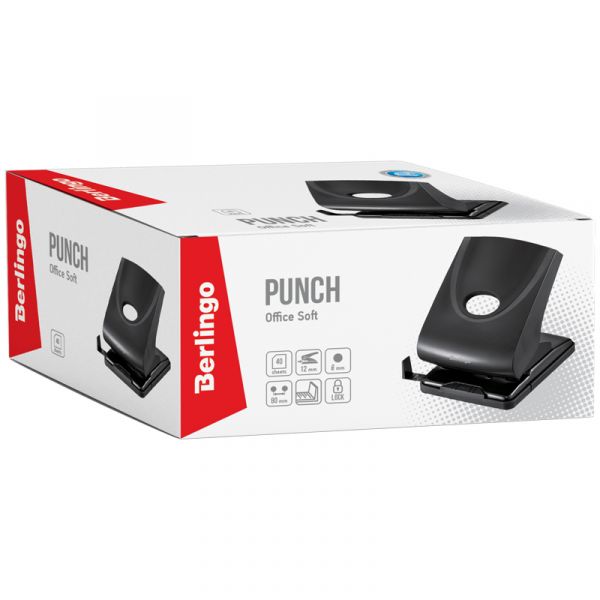 Дырокол Berlingo "Office Soft" 40л., пластиковый, с фиксатором, черный, с линейкой DDp_40161