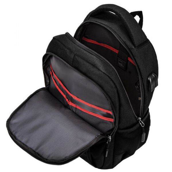 Рюкзак BRAUBERG URBAN с отделением для ноутбука, USB-порт, "Kinetic", черный, 46х31х18 см, 270798