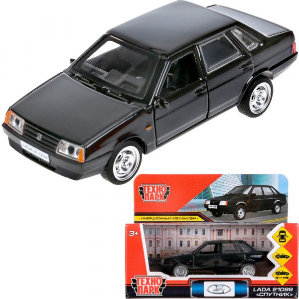 Машина металл Lada-21099 "Спутник" 21099-12-BK 12 см, (двери, багаж, черный) инерц, в коробке