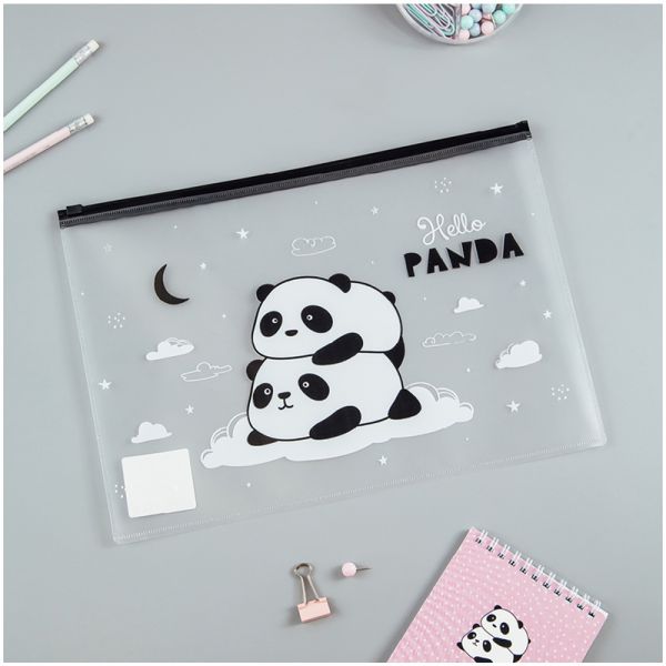 Папка-конверт на zip-молнии MeShu "Hello Panda", А4, 150мкм, прозрачная с рисунком MS_44823