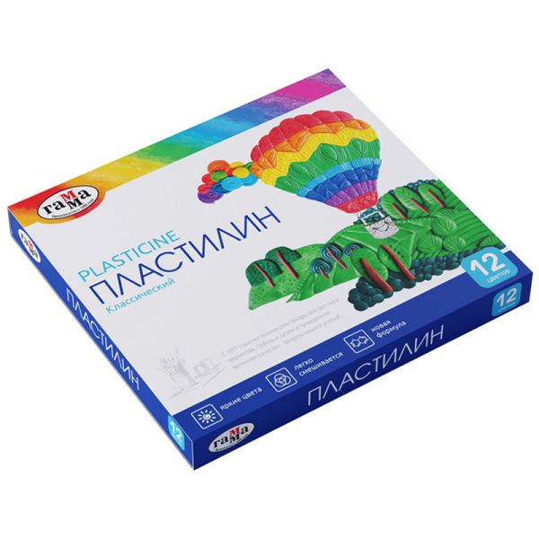 Пластилин Гамма "Классический" 12 цв. 240гр. со стеком, картон. упаковка 281033