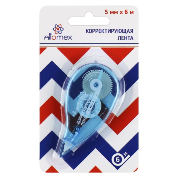 Корректирующая лента 5мм* 6м синий прозрачный корпус, фронтальный аппликатор блистер 4062102 Attomex