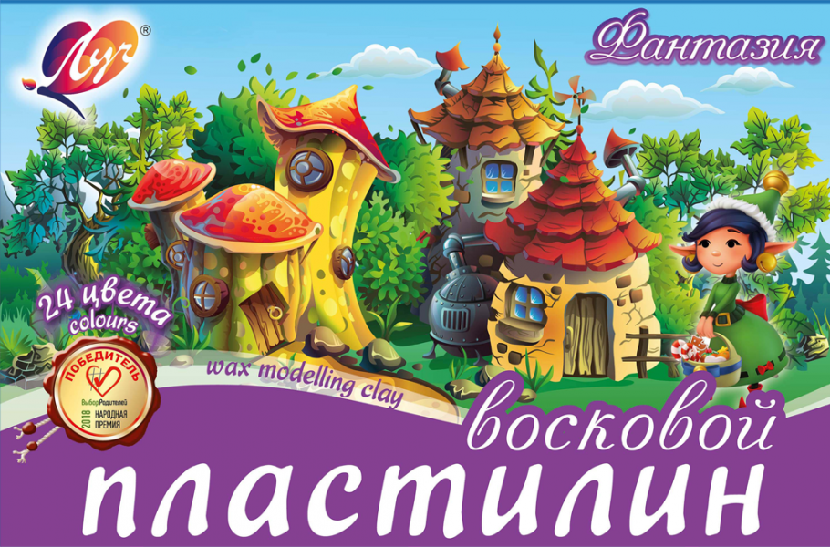 Пластилин восковой ЛУЧ "Фантазия", 24 цвета, 360 г, со стеком, картонная упаковка, 25С1525-08