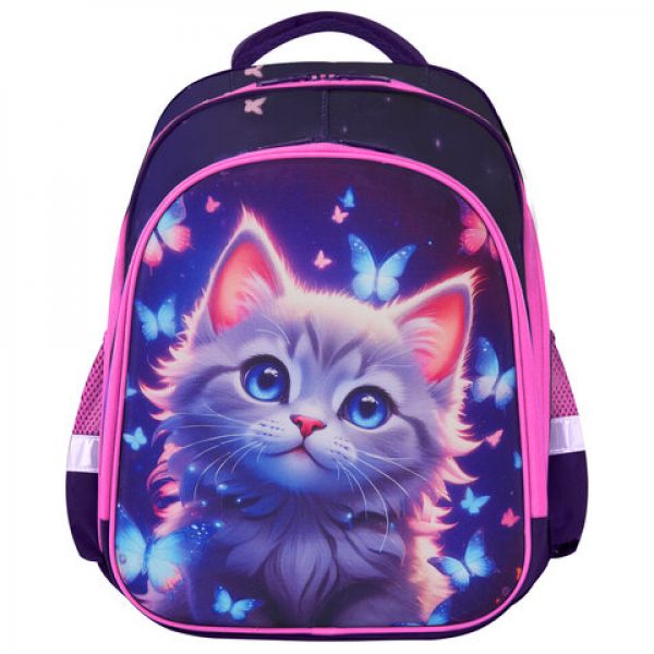 Ранец BRAUBERG KIDS STANDARD, 2 отделения, Curious cat, 36х28х14 см, 273145