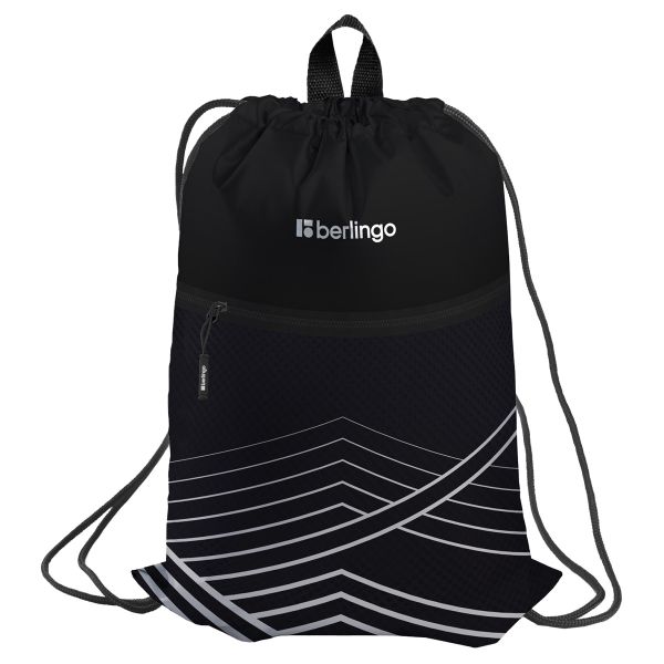 Мешок для обуви 1 отделение Berlingo "Black and white geometry", 360*470мм, карман на молнии MS23020