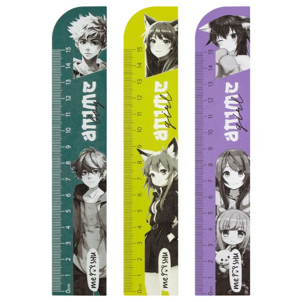 Линейка 15см MESHU "Anime", деревянная,  ассорти, европодвес MS_59660