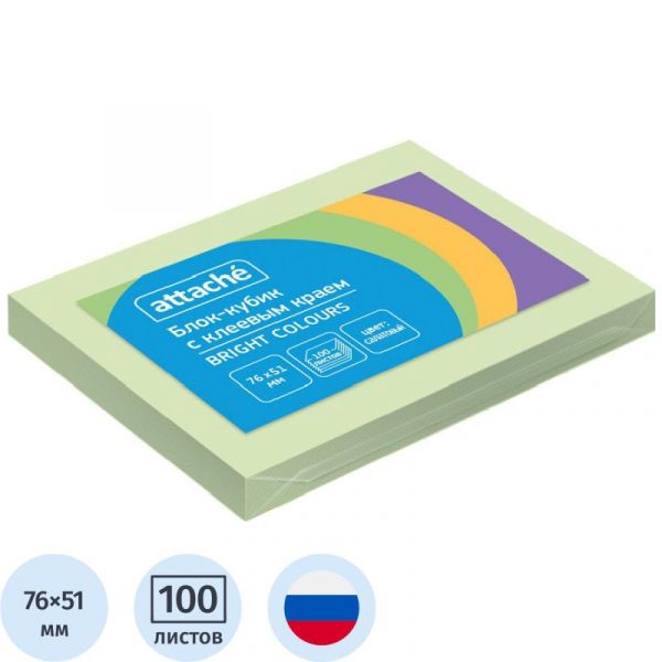 Бумага д/записей  51*76мм /100л, 60г/м², салатовая с липким краем NEW 1495400 ATTACHE