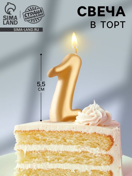 1623639 Свеча в торт цифра "1" (7см, овал, золотая), (Sima-land)