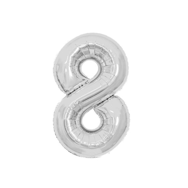 Воздушный шар, 40", MESHU,  цифра 8, серебро, фольгированный MS_51232