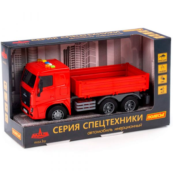 Автомобиль МАЗ-бортовой инерционный со светом и звуком в коробке 94148 П-Е /8/_Полесье