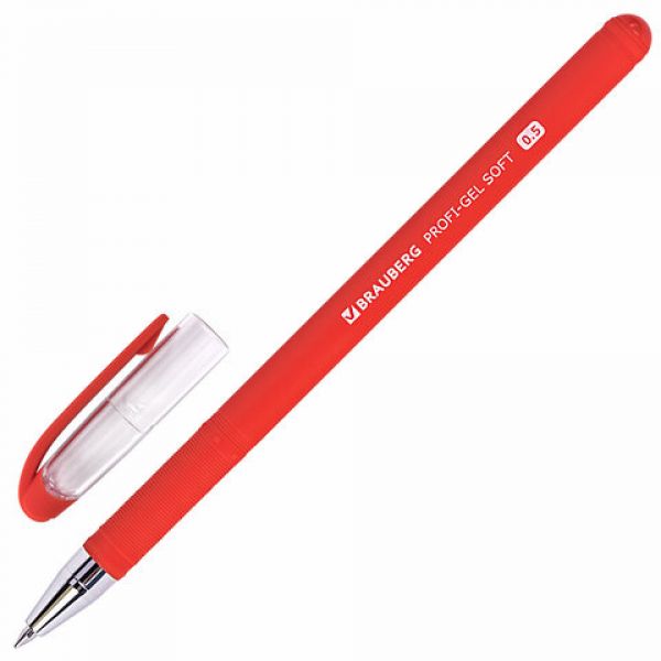 Ручка гелевая BRAUBERG Profi-Gel SOFT, КРАСНАЯ, линия письма 0,4 мм, SOFT-TOUCH, 144131