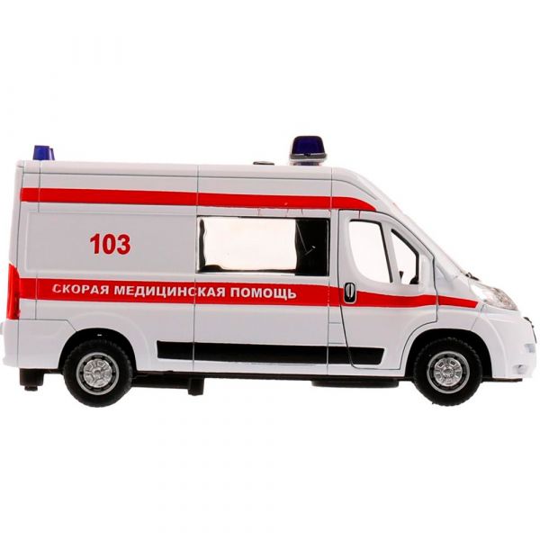 Машина металл Citroen Jumper JUMPER-14SLAMB-ST Скорая 14 см, (свет-звук, двер,белый) инер, в коробке