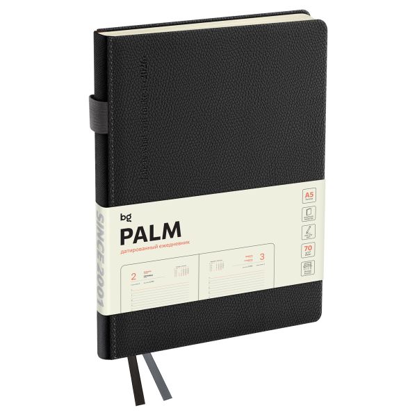 Ежедневник датированный 2026г., А5, 176л., твердый переплет, кожзам, BG "Palm. Graphite", DdА5_09415