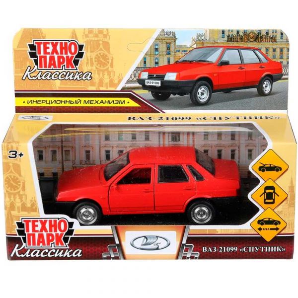Машина металл. Lada "ВАЗ-21099 Спутник 21099-12MAT-RD 12 см,(открыв. дв, баг, красный) инерц, в кор.