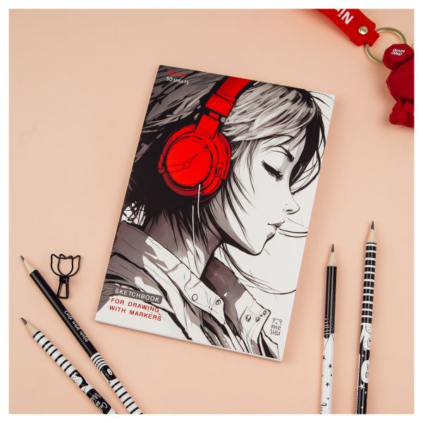Скетчбук для рисования маркерами 50л А5 MESHU "Girl and music", 90г/м2, soft touch MS_53574