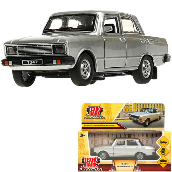Машина металл АЗЛК "Москвич-2140sl", AZLK2140M-12-SR дл 12,5 см, (дв, баг, серебр) инерц., в коробке