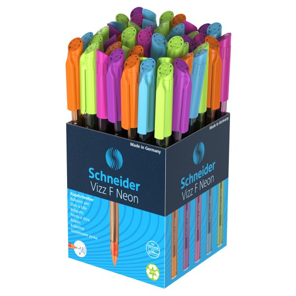 Ручка шариковая Schneider "Vizz F Neon" синяя, 0,8мм, прозрачный корпус неон ассорти 102130