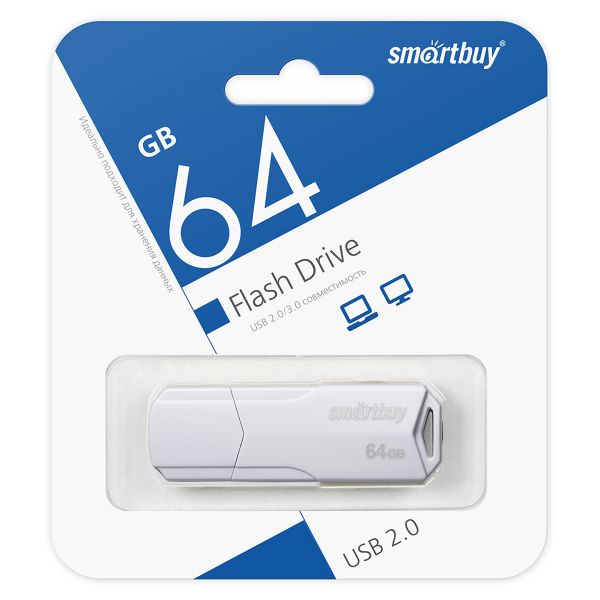 Память Smart Buy "Clue"  64GB, USB 2.0 Flash Drive, белый SB64GBCLU-W