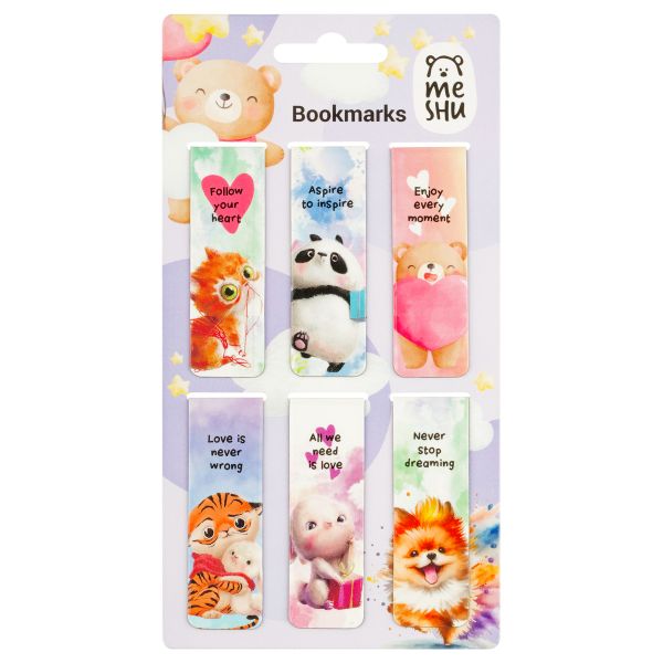 Закладки магнитные для книг, 6шт., MESHU "Cute animals", глянцевая ламинация MS_58939