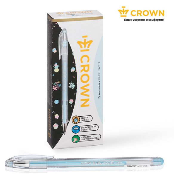 Ручка гелевая Crown "Hi-Jell Pastel" голубая пастель, 0,8мм HJR-500P