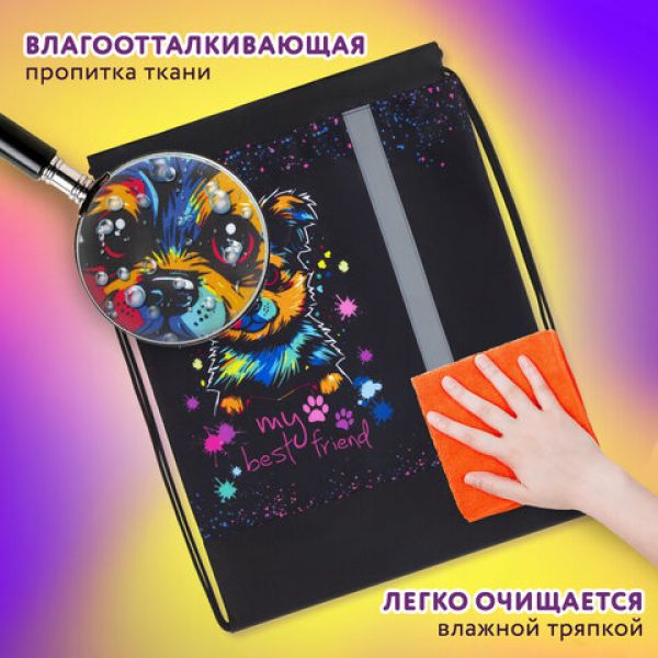 Мешок для обуви ЮНЛАНДИЯ, плотный, светоотражающая полоса, 46х36 см, "True friend", 272410