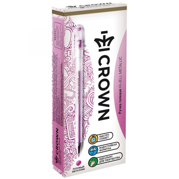 Ручка гелевая Crown "Hi-Jell Metallic" розовая металлик, 0,7мм HJR-500GSM