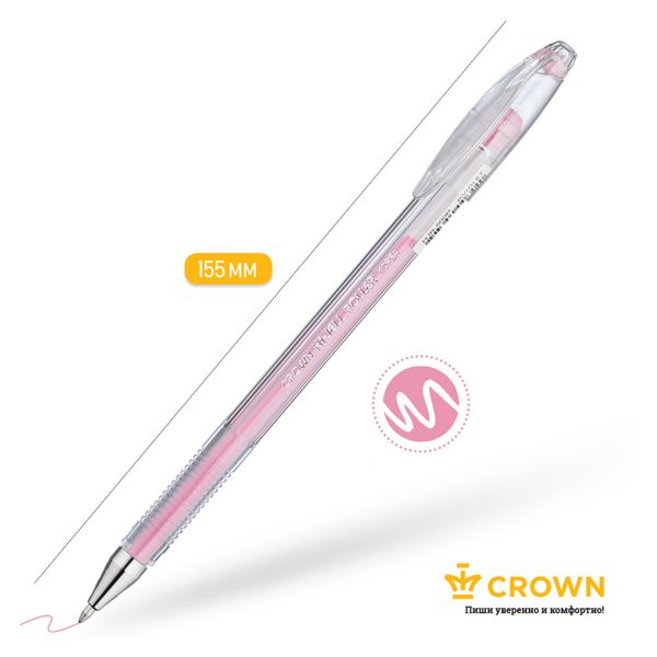 Ручка гелевая Crown "Hi-Jell Pastel" розовая пастель, 0,8мм HJR-500P