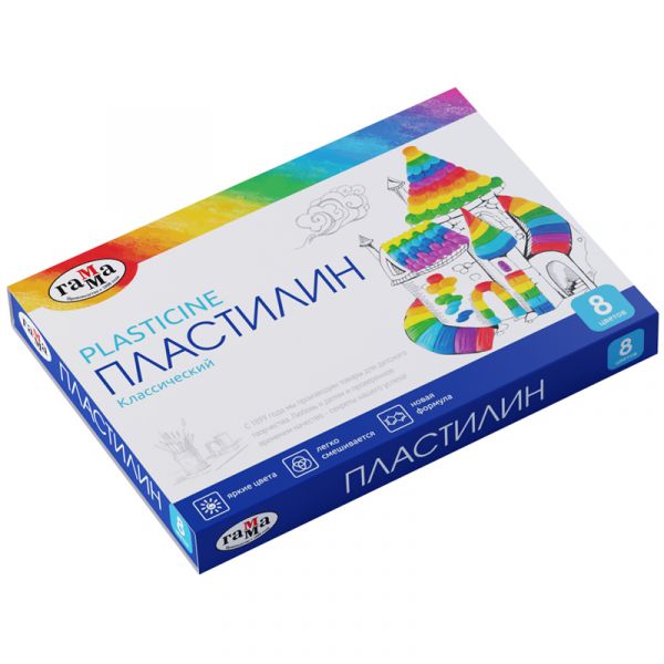 Пластилин Гамма "Классический", 08 цветов, 160г, со стеком, картон. упак. 281031