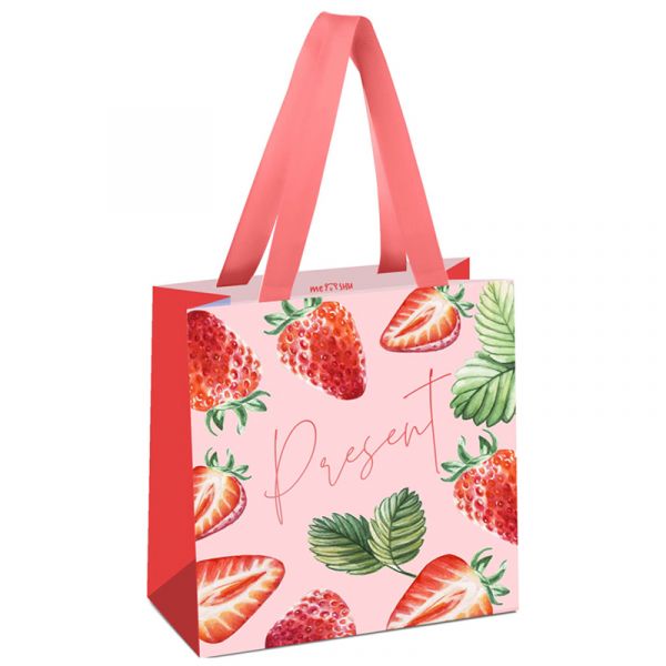 Пакет подарочный 20*20*10см MESHU "Strawberry", отд. фольгой, матовая ламинация MS_45782