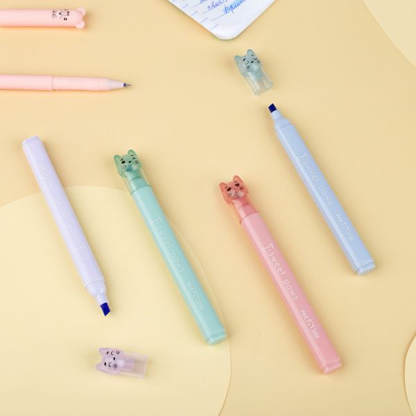 Набор текстовыделителей MESHU "Paw pastel", 04цв., пастельные цвета, 1-4мм MS_55400