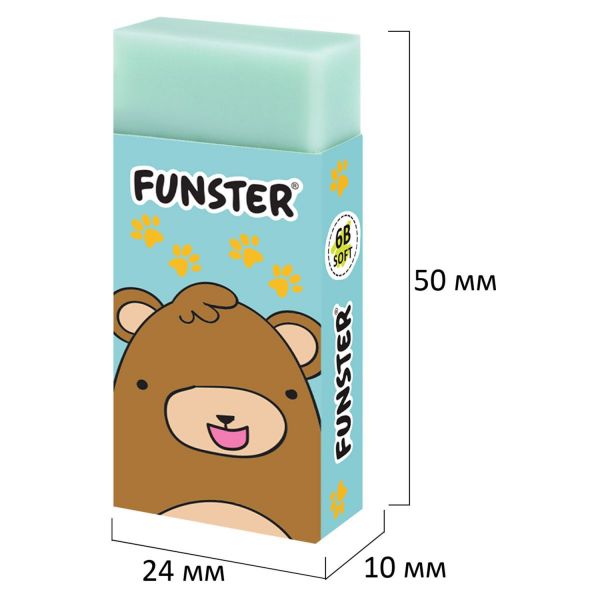 Ластик FUNSTER (ФАНСТЕР) "ANIMALS", 50х24х10 мм, прямоугольный, картонный держатель, экологичный ПВХ