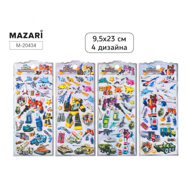 Наклейки декоративные РОБОТЫ, 9.5*23 см, 4 дизайна, M-20434 Mazari