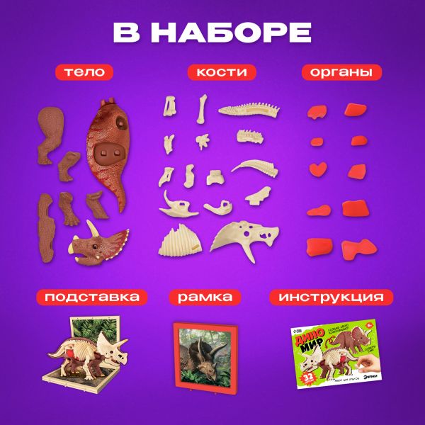 ЭВРИКИ Набор для опытов "Диномир", строение тела динозавра, трицератопс   10179824