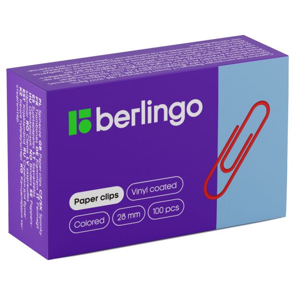 Скрепки 28мм, Berlingo, 100шт., цветные, карт. упаковка BK2514