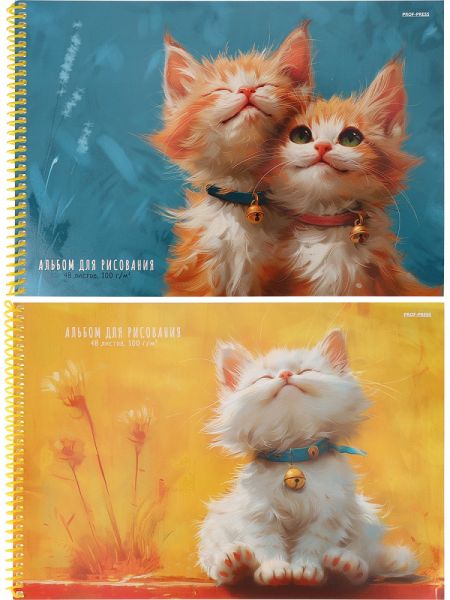 Альбом д/рисования-спираль 48л "Котики с колокольчиками" 48-3950 Проф-Пресс