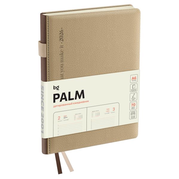 Ежедневник датированный 2026г., А6, 176л., BG "Palm. Ivory", светло-бежевый DdА6_09420