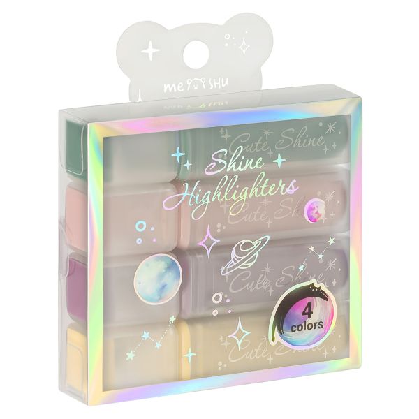 Набор текстовыделителей MESHU "Shiny", 04цв., пастельные цвета c глиттером, 1-5мм  MS_64285