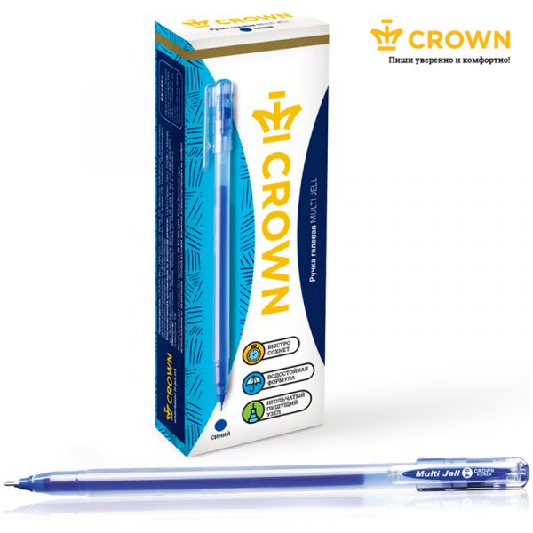 Ручка гелевая Crown "Multi Jell" синяя, 0,4мм, игольчатый стержень MTJ-500B