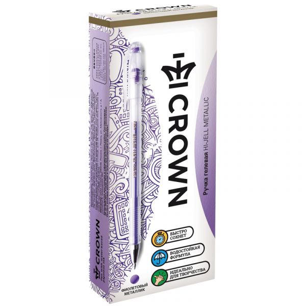Ручка гелевая Crown "Hi-Jell Metallic" фиолетовая металлик, 0,7мм HJR-500GSM