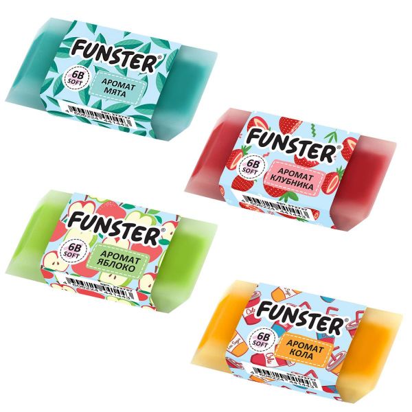 Ластик ароматизированный FUNSTER (ФАНСТЕР) "SWEET",54х23х10 мм,скошенный,экологичный ПВХ, ассорти
