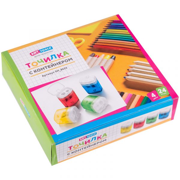 Точилка пластиковая ArtSpace 2 отверстия, контейнер, ассорти SH_8623