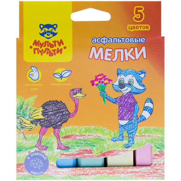 Мелки цветные для асфальта Мульти-Пульти "Енот в Австралии", 5цв., картонная коробка, европод. АМ_11