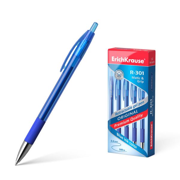 Ручка гелевая авт синяя 0,5мм  R-301 Original Gel Matic&Grip /резин. держатель 46814 Erich Krause