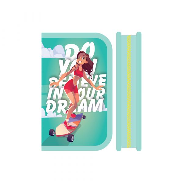 Пенал б/наполн. 1молния 190*115мм Skate girl /большой с откидной планкой ПО-04 Пчелка