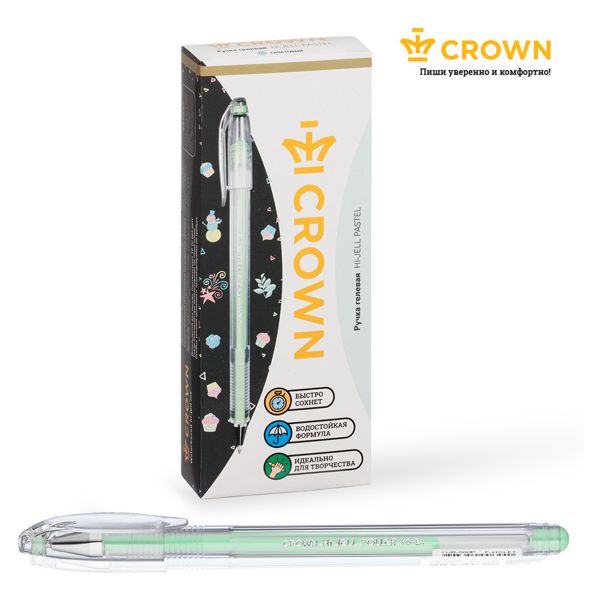 Ручка гелевая Crown "Hi-Jell Pastel" зеленая пастель, 0,8мм HJR-500P